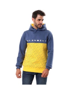 Bi-tone Printed Letters Hoodie SteelBlue/Yellow - v1611840503/N43983819V_1