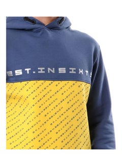 Bi-tone Printed Letters Hoodie SteelBlue/Yellow - v1611840503/N43983819V_4