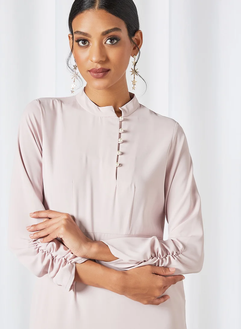 SIVVI for HANIYA Ruched Sleeve Abaya Dress Pink