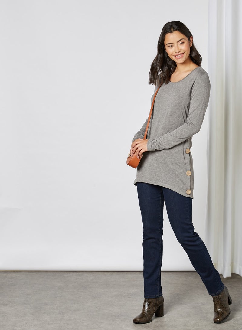 بيسيك إكس إكس بلوزة طويلة بأكمام طويلة بنقشة مربعات رمادي - Image 4