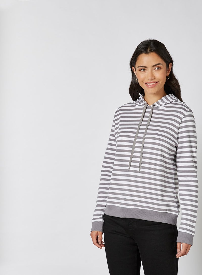 بيسيك إكس إكس تيشيرت مخطط بأكمام طويلة رمادي/أبيض - Image 1