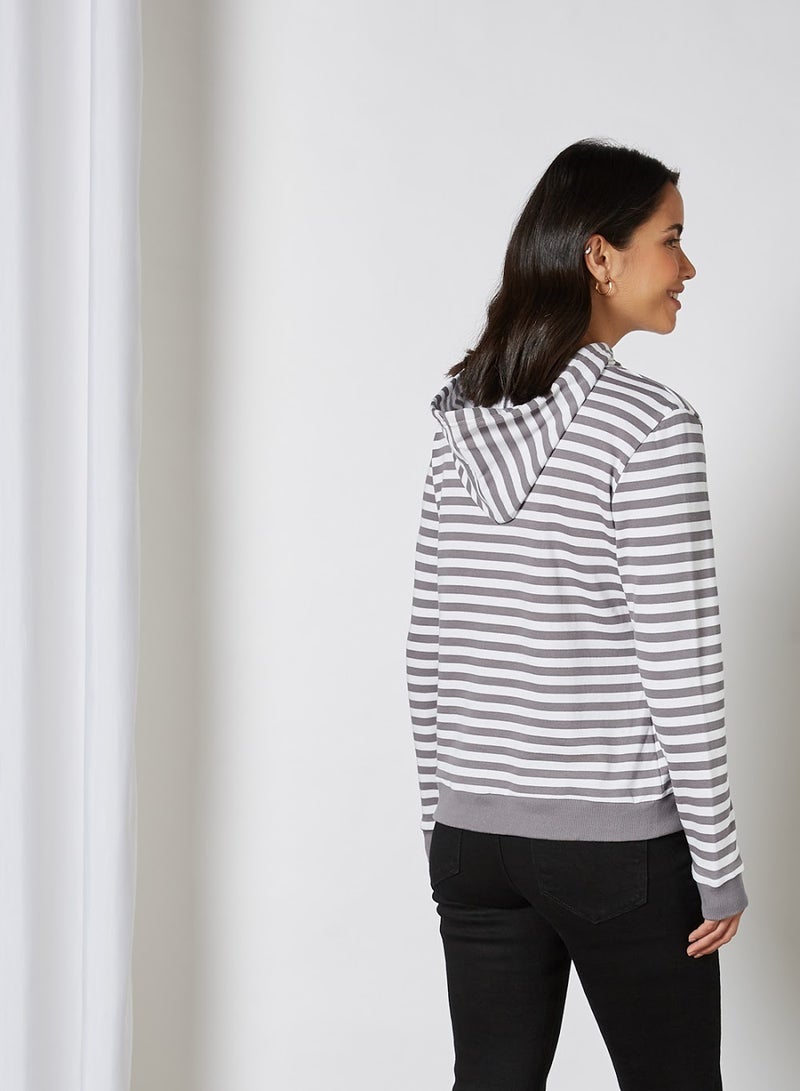 بيسيك إكس إكس تيشيرت مخطط بأكمام طويلة رمادي/أبيض - Image 4