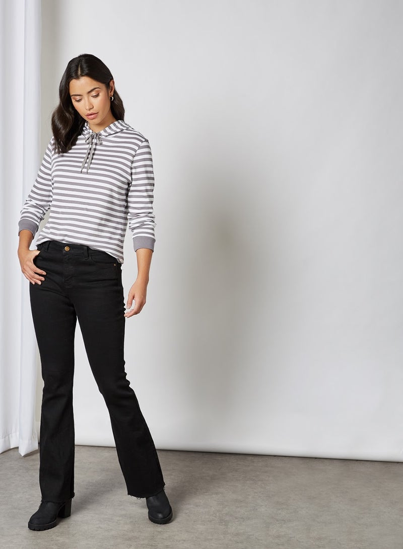 بيسيك إكس إكس تيشيرت مخطط بأكمام طويلة رمادي/أبيض - Image 3