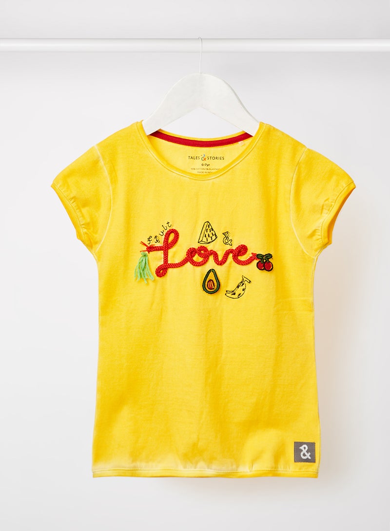 Tales & Stories Kids/Teen Embroidered Detail T-Shirt Yellow  - Image 1