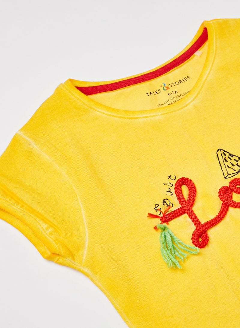 Tales & Stories Kids/Teen Embroidered Detail T-Shirt Yellow  - Image 3
