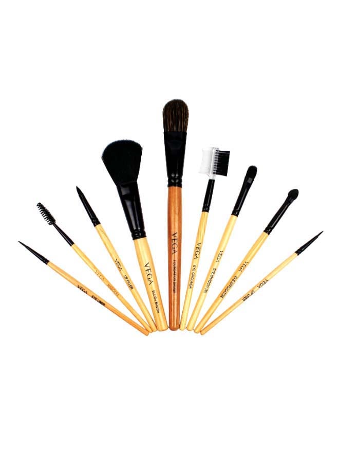 Vega 9-Piece Multi-Purpose Brush Set Black/Beige/Golden - Image 1