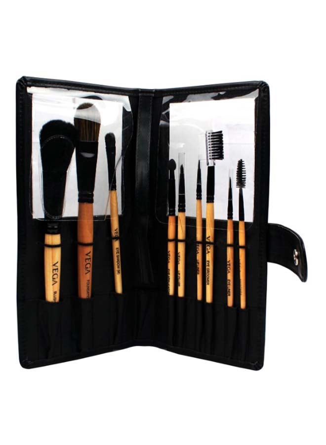 Vega 9-Piece Multi-Purpose Brush Set Black/Beige/Golden - Image 5