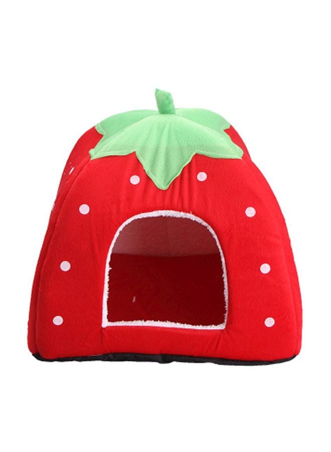 EHOME Foldable Strawberry Pattern Soft Pet House With Cushion Red/Green/White 43x43x43cm - Image 1