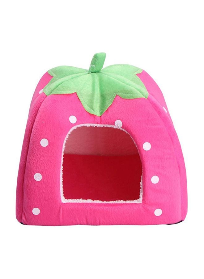 EHOME Foldable Strawberry Pattern Soft Pet House With Cushion Pink/Green/White 43x43x43cm - Image 1