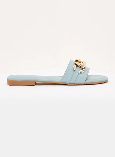 shoexpress Slip On Casual Sandals With Metallic Chain Accent Blue