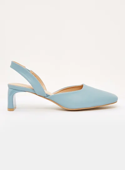 shoexpress Elasticated Strap Mid Heel Mules Blue