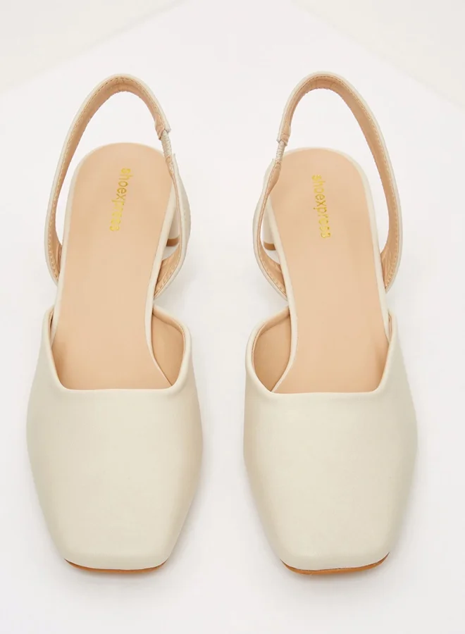 shoexpress Elasticated Strap Low Heeled Mules Nude