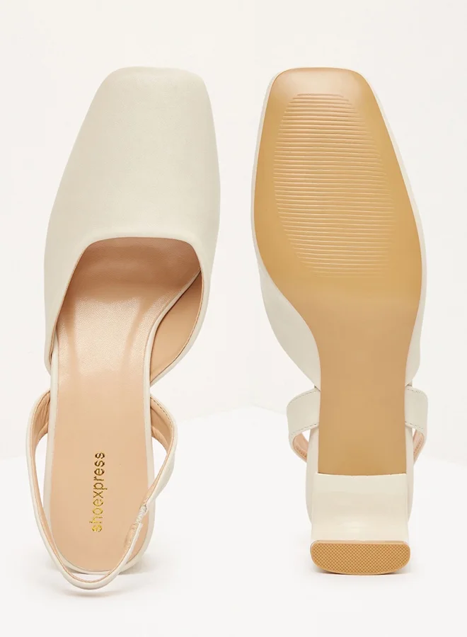 shoexpress Elasticated Strap Low Heeled Mules Nude