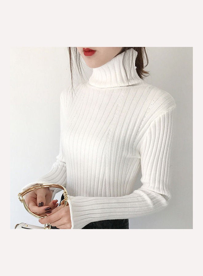 جولي بلوفر سادة برقبة عالية أبيض - Image 2