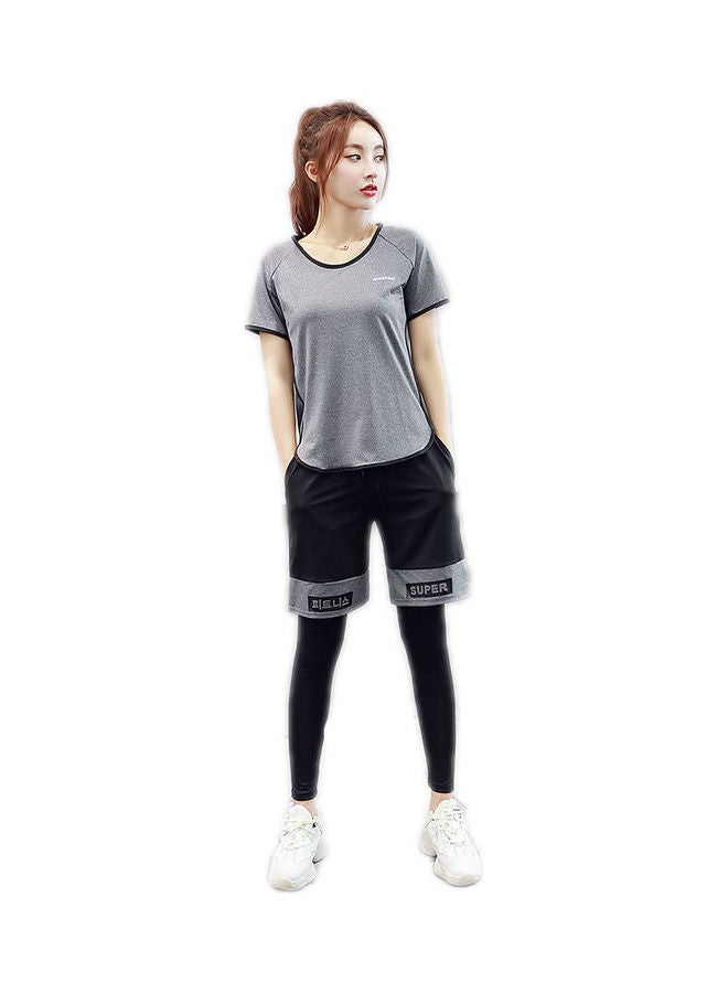 JOLLY 5-Piece Long Sleeve Crop Top Bra Short Yoga Sets Grey/Black  - Image 2