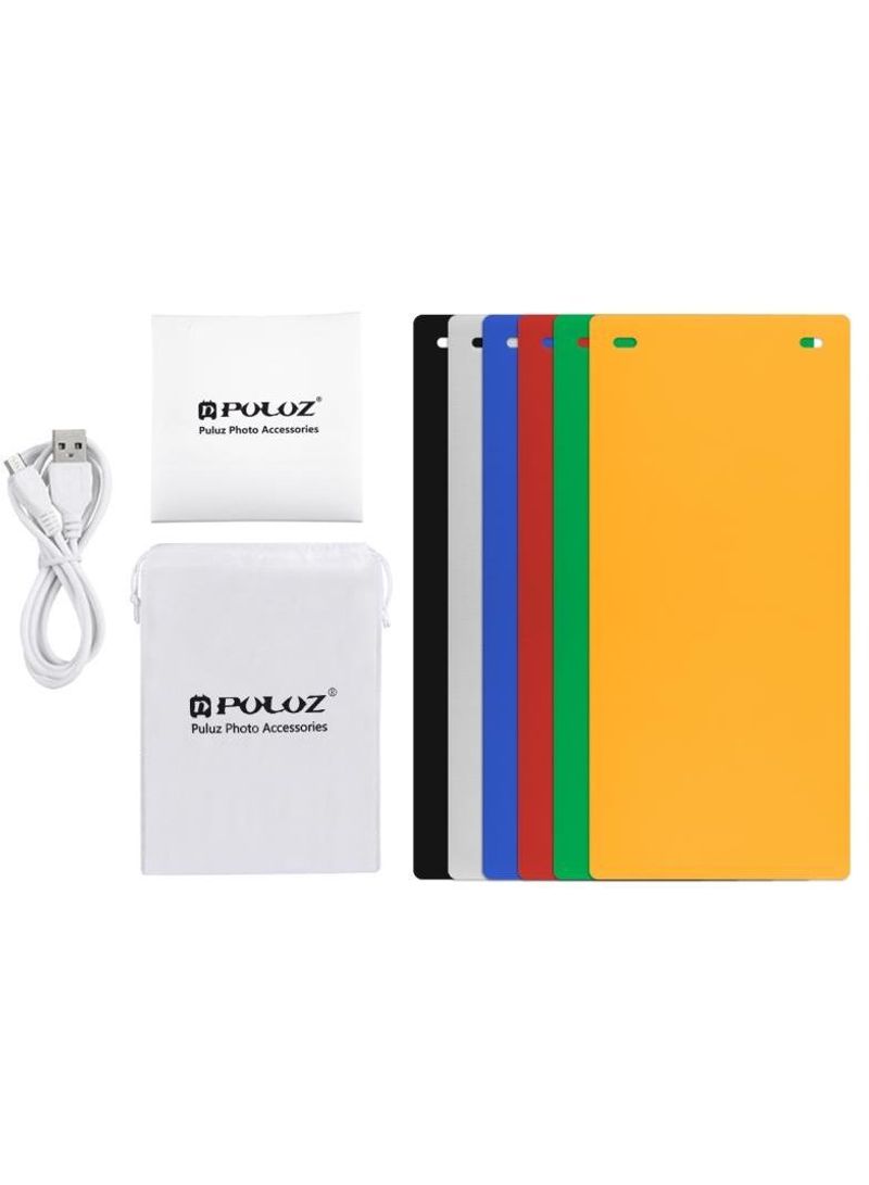 PULUZ 20cm Folding Portable 550LM Light Photo Lighting Studio Shooting Tent Box Kit with 6 Colors Backdrops Unfold Size 24cm x 23cm x 22cm Multicolour - Image 1