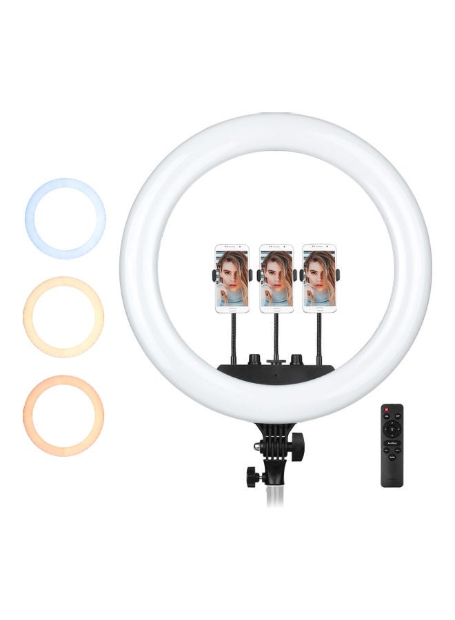 مصباح حلقي LED لتصوير مقاطع الفيديو وصور السيلفي يعمل بمنفذ USB مع حامل هاتف أبيض - Image 1