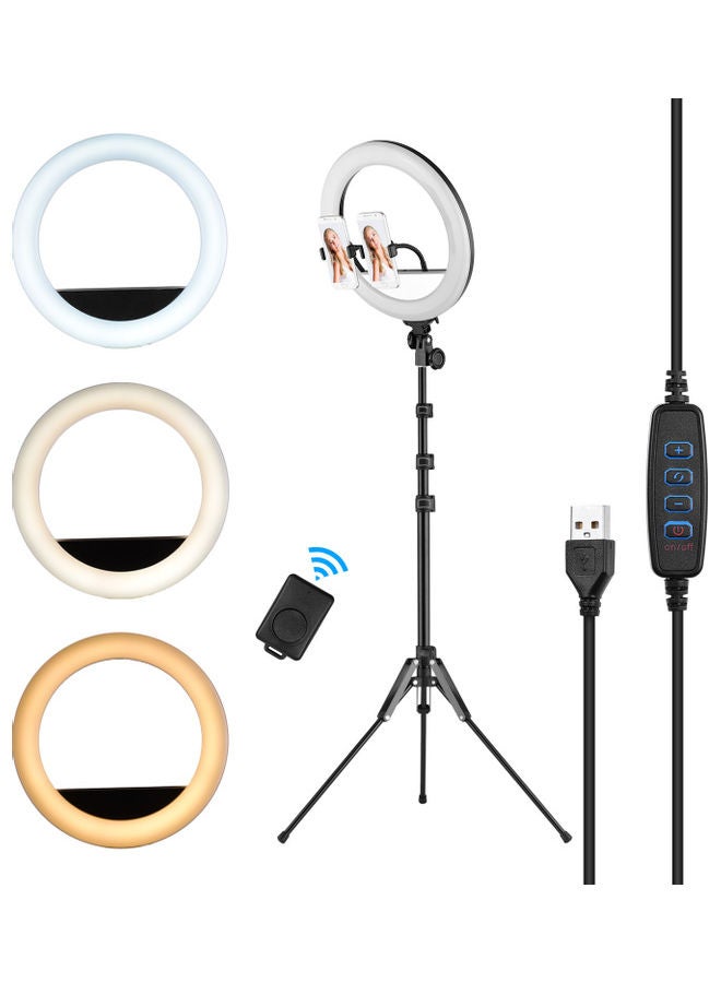 ماركة غير محددة مصباح حلقي LED لتصوير مقاطع الفيديو وصور السيلفي يعمل بمنفذ USB مع حامل هاتف أسود  - Image 1