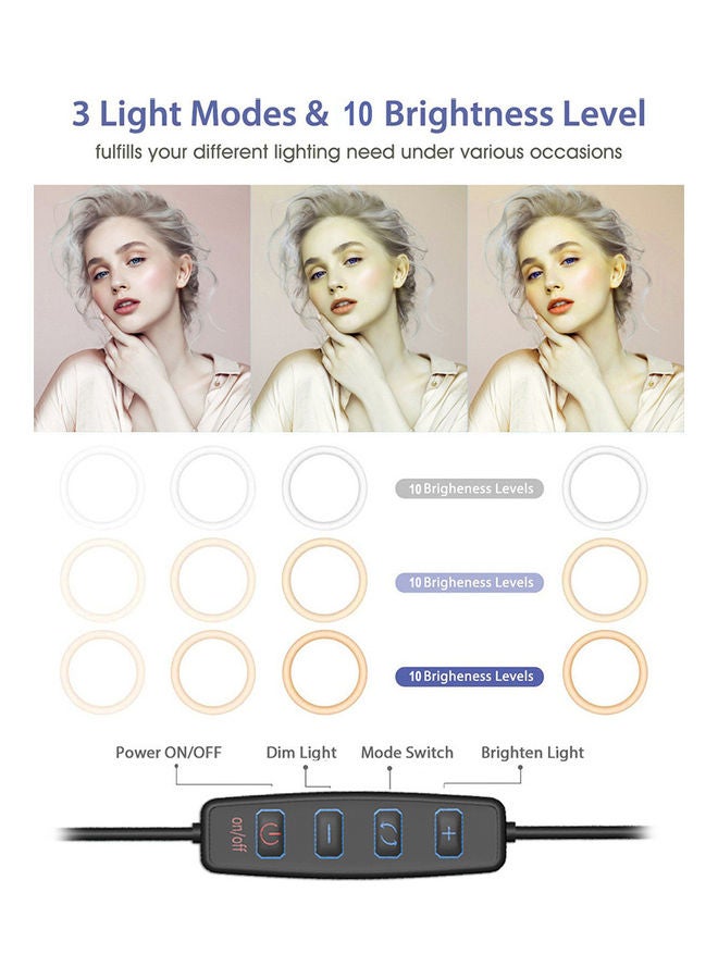 مصباح حلقي LED لتصوير مقاطع الفيديو وصور السيلفي يعمل بمنفذ USB مع حامل هاتف أسود - Image 3