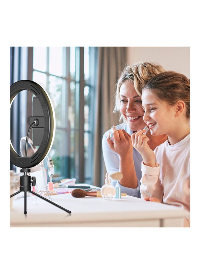 مصباح حلقي LED لتصوير مقاطع الفيديو وصور السيلفي يعمل بمنفذ USB مع حامل هاتف أسود - Image 4