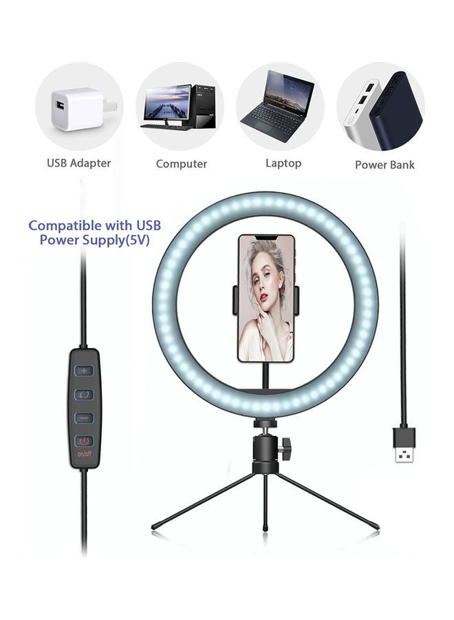 مصباح حلقي LED لتصوير مقاطع الفيديو وصور السيلفي يعمل بمنفذ USB مع حامل هاتف أسود - Image 2