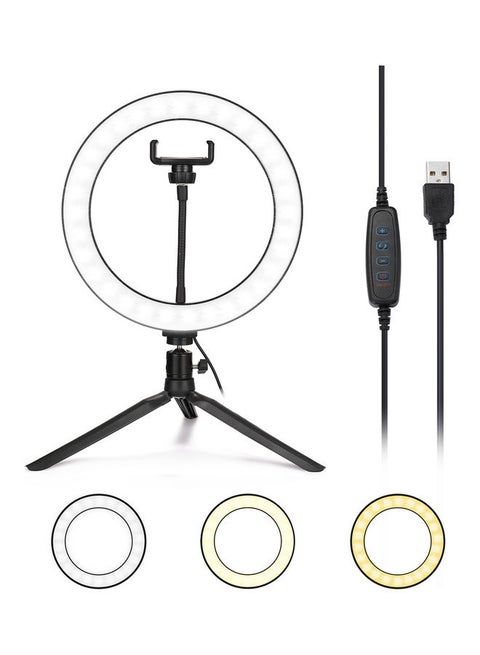 USB Powered Selfie Video LED Ring Light With Phone Holder Black