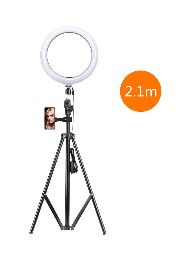 مصباح حلقي LED لتصوير مقاطع الفيديو وصور السيلفي يعمل بمنفذ USB مع حامل هاتف أسود - Image 1
