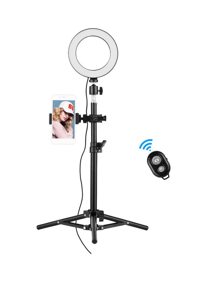 Mini USB Powered Selfie Video LED Ring Light With Phone Holder Black  - Image 1