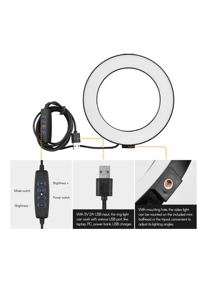 Mini USB Powered Selfie Video LED Ring Light With Phone Holder Black  - Image 3
