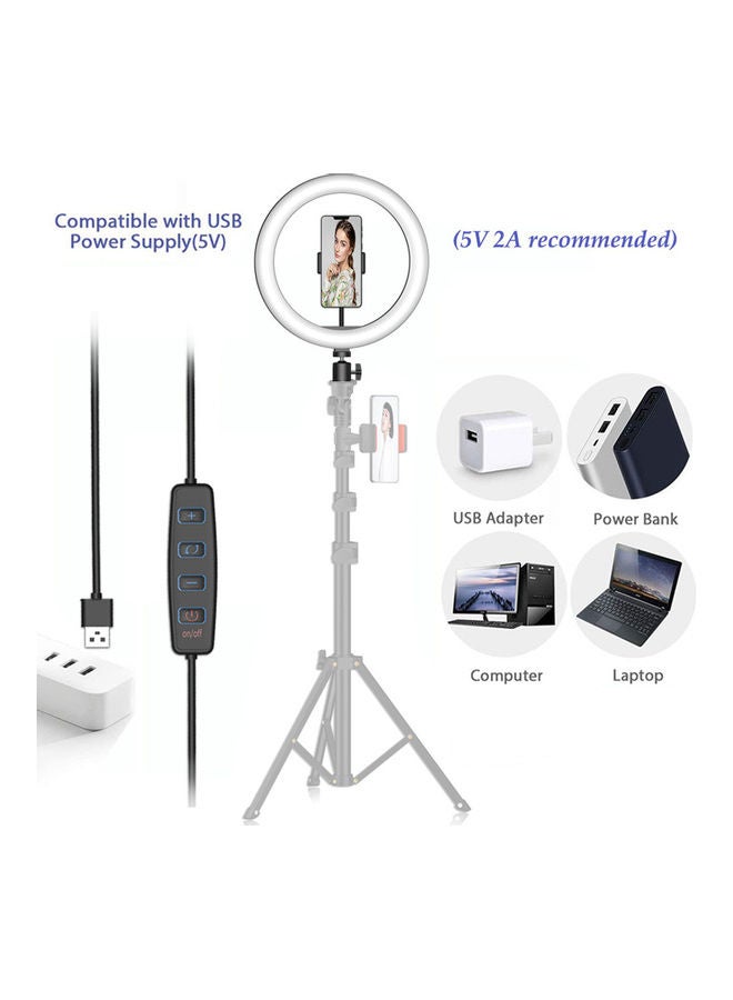 مصباح حلقي LED لتصوير مقاطع الفيديو وصور السيلفي يعمل بمنفذ USB مع حامل هاتف أسود - Image 2