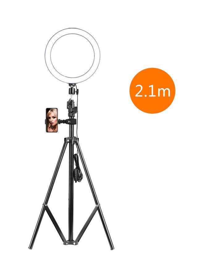 مصباح حلقي LED لتصوير مقاطع الفيديو وصور السيلفي يعمل بمنفذ USB مع حامل هاتف أسود - Image 1