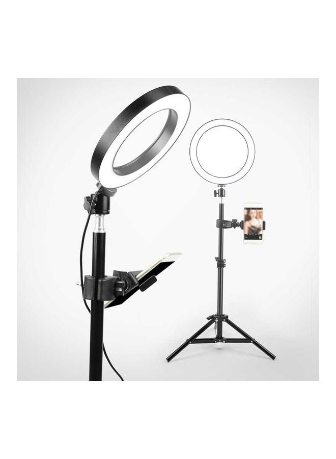 مصباح حلقي LED لتصوير مقاطع الفيديو وصور السيلفي يعمل بمنفذ USB مع حامل هاتف أسود - Image 5