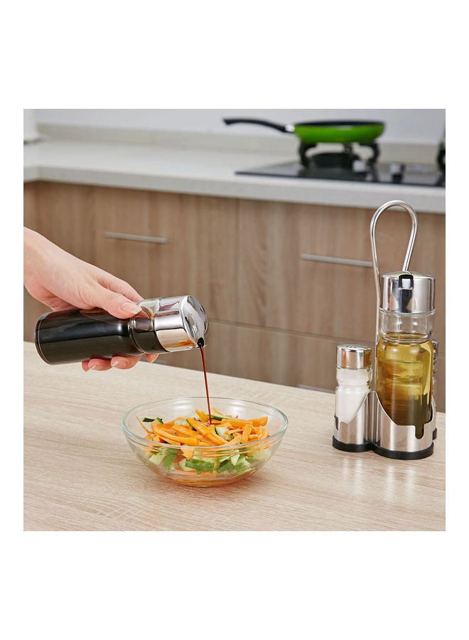 4-Piece Seasoning Bottle Set Silver/Clear 2xDispensers (6 oz), 2xShakers (1.5 oz), 1 Caddy Stand - Image 3