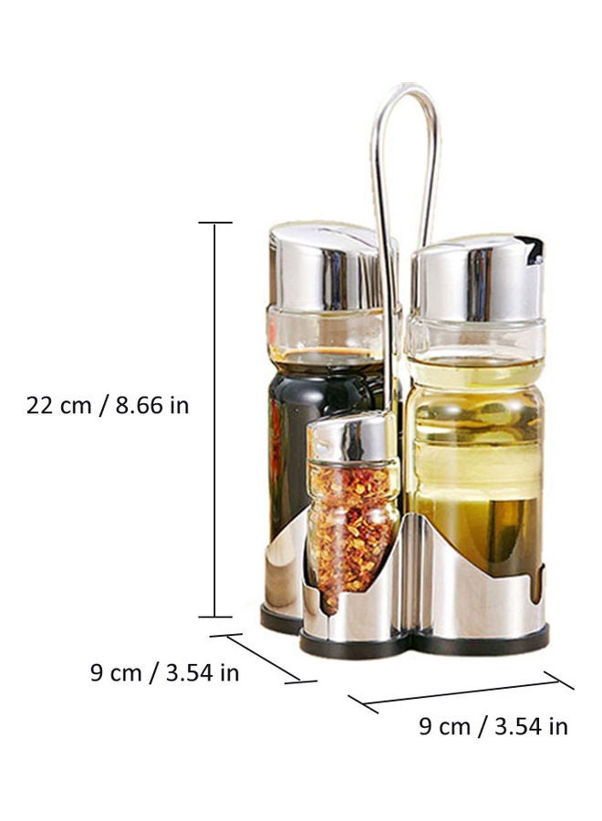 4-Piece Seasoning Bottle Set Silver/Clear 2xDispensers (6 oz), 2xShakers (1.5 oz), 1 Caddy Stand - Image 4
