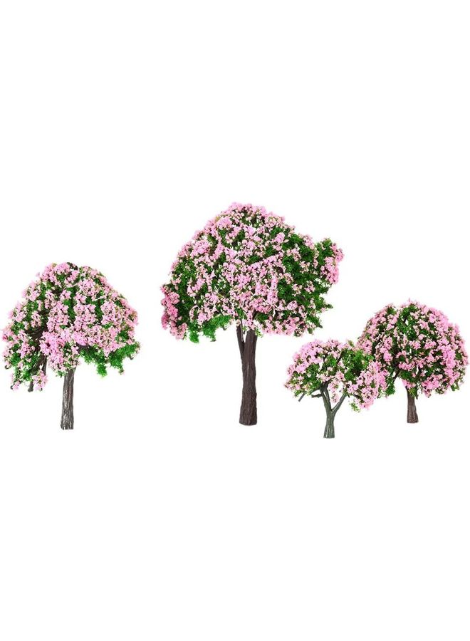 مجموعة نماذج ديوراما مصغرة لأشجار الزهور من 4 قطع وردي / أخضر / بني 14x13x6سم - Image 3