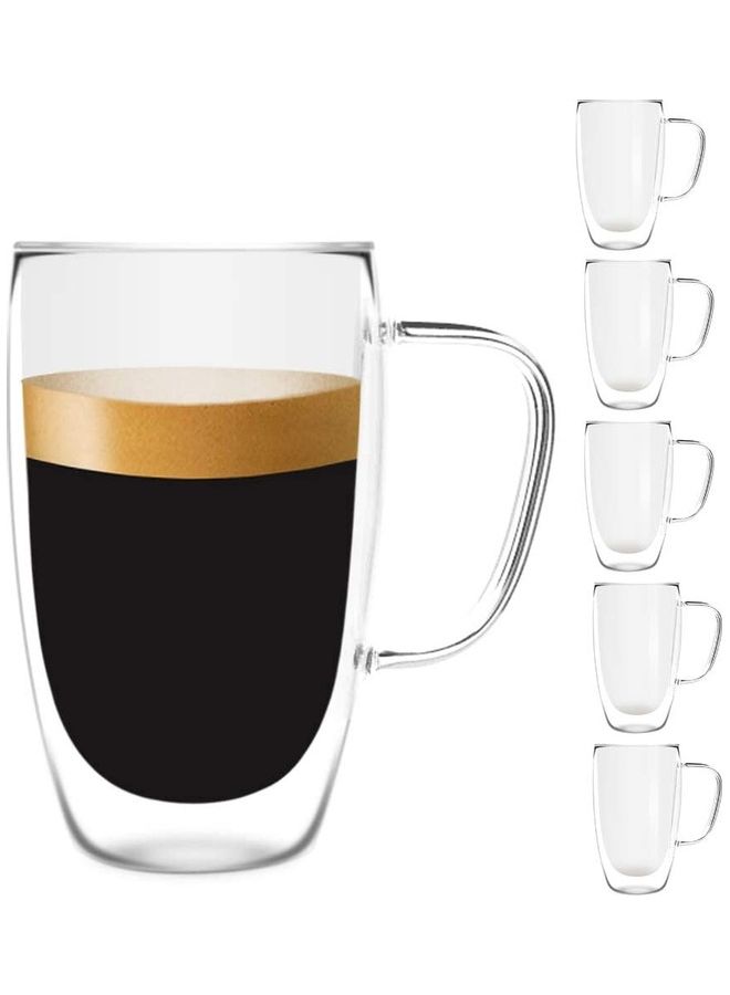 XiuWoo 6-Piece Premium Double Wall Insulated Glass Mugs Clear 450ml  - Image 1