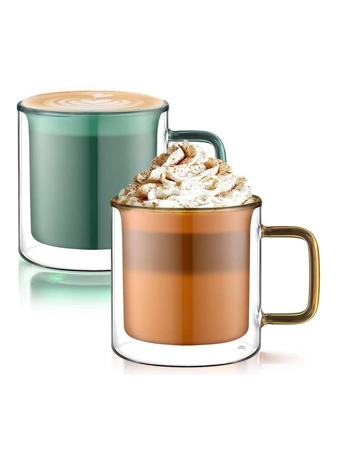 XiuWoo 2-Piece Double Walled Coffee Mugs Green/Brown  - Image 1
