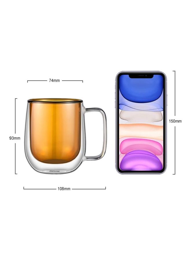 XiuWoo - 2-Piece Double Walled Coffee Mugs Yellow/Clear - Image 1