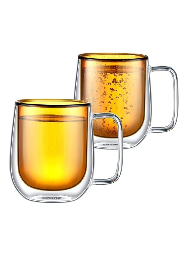 XiuWoo - 2-Piece Double Walled Coffee Mugs Yellow/Clear - Image 1