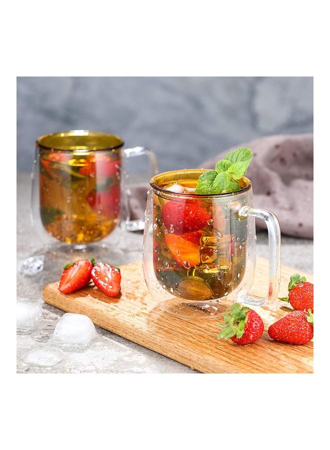 XiuWoo - 2-Piece Double Walled Coffee Mugs Yellow/Clear - Image 1