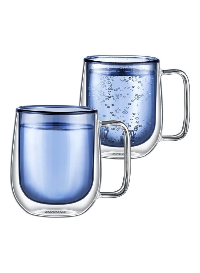 XiuWoo - 2-Piece Double Walled Coffee Mugs Blue/Clear - Image 1