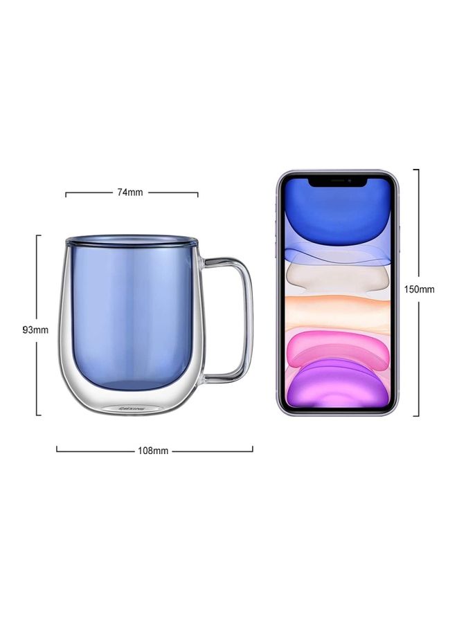 XiuWoo - 2-Piece Double Walled Coffee Mugs Blue/Clear - Image 1