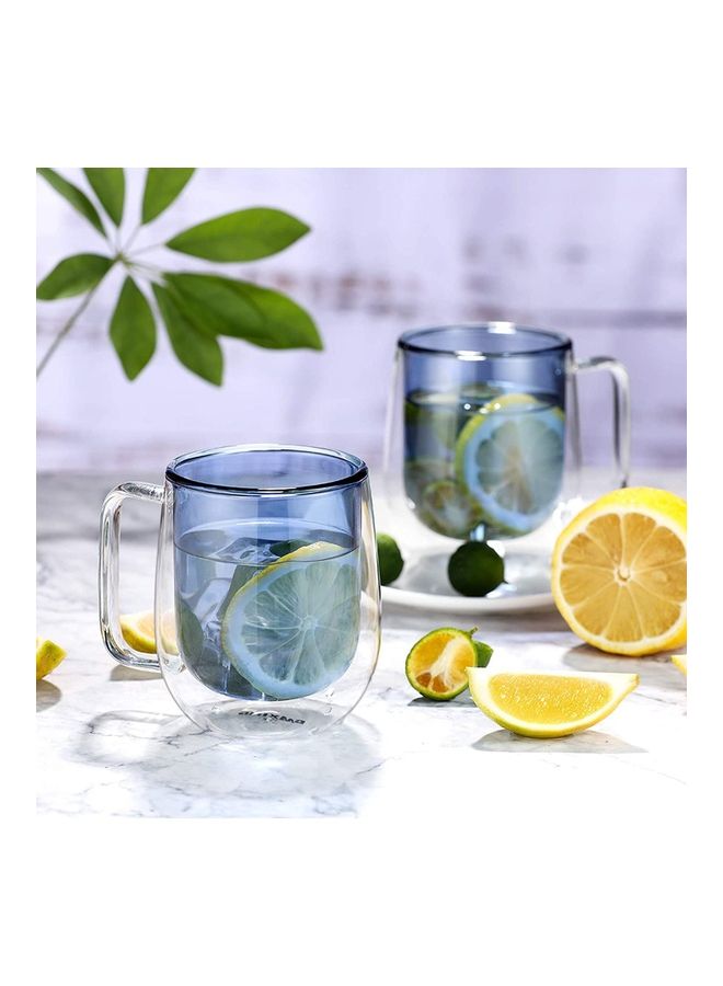 XiuWoo - 2-Piece Double Walled Coffee Mugs Blue/Clear - Image 1