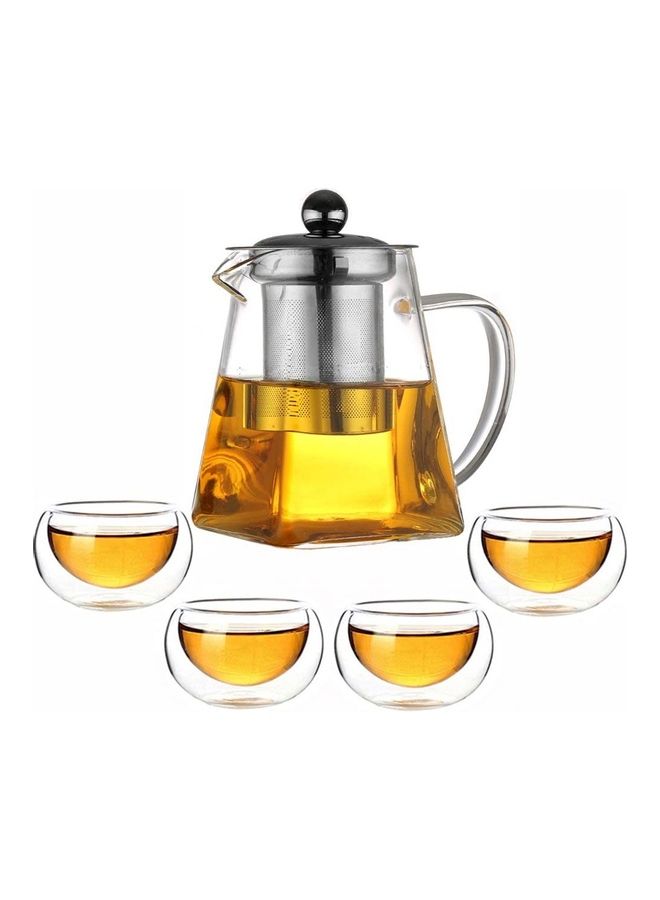 XiuWoo Tea Pot With Infuser With 4 Tea Cups Clear  - Image 1