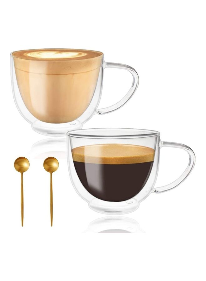 XiuWoo - 2 Piece Double Wall Insulated Glass Coffee Mugs With 2 Piece Spoons Clear 200mm - Image 1
