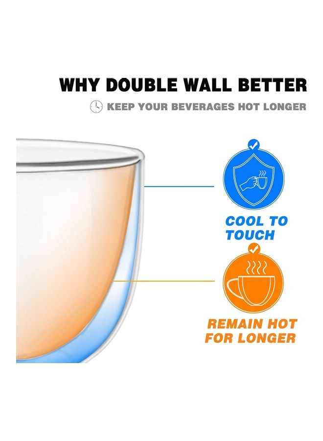 XiuWoo - 2 Piece Double Wall Insulated Glass Coffee Mugs With 2 Piece Spoons Clear 200mm - Image 1