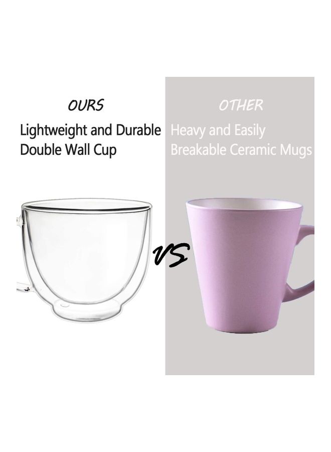 XiuWoo - 2 Piece Double Wall Insulated Glass Coffee Mugs With 2 Piece Spoons Clear 200mm - Image 1