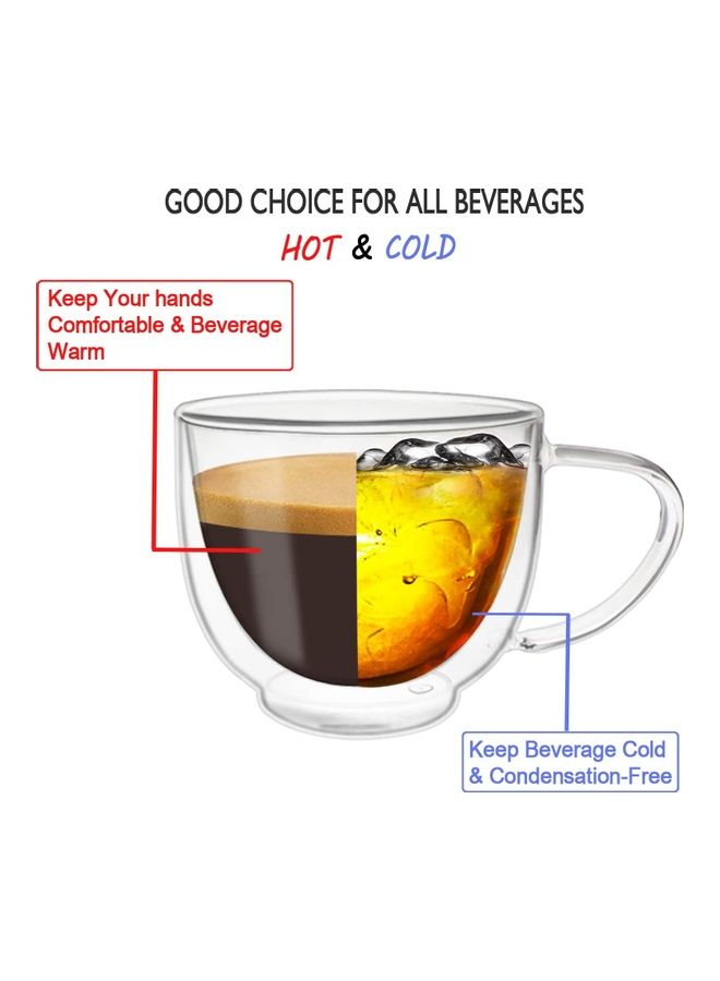 XiuWoo - 2 Piece Double Wall Insulated Glass Coffee Mugs With 2 Piece Spoons Clear 200mm - Image 1