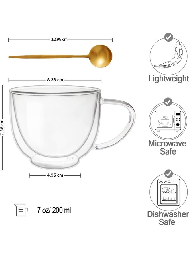 XiuWoo - 2 Piece Double Wall Insulated Glass Coffee Mugs With 2 Piece Spoons Clear 200mm - Image 1