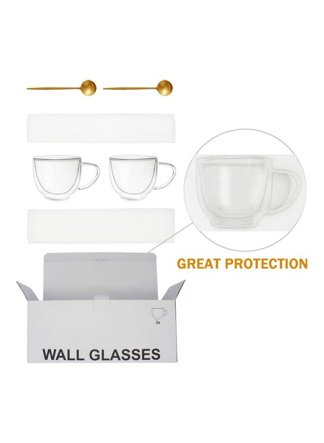 XiuWoo - 2 Piece Double Wall Insulated Glass Coffee Mugs With 2 Piece Spoons Clear 200mm - Image 1
